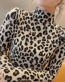 Turtleneck Leopard Print Fashionable Pullovers