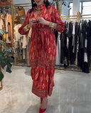 Bohemian Print Stand Collar Dress