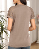 Solid Color Round Neck Lace Patchwork T-Shirt
