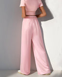 Casual Short-Sleeved Wide-Leg Pants Suit