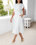 Drape Waist Solid Color Long Dress