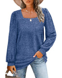 Squared Neck Plain Long Sleeve Shirt