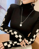 Turtleneck Slim-Fit Plaid Basic Sweater