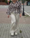 Casual Loose Fit Zebra Print Blouse