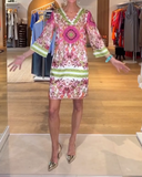 Casual Retro V-neck Printed Dress