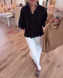 V-Neck Fashion Casual Scallop Trim Blouse