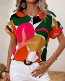Round Neck Colorful Print Short Sleeve T-Shirt