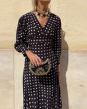 Elegant V-Neck Polka Dot Dress