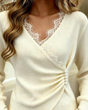 Lace Long-Sleeved Elegant Waist-Cinching Sweater