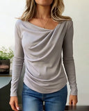 Fashionable U-Neck Long-Sleeved Top