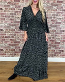 V-Neck Waist Leopard Print Dress
