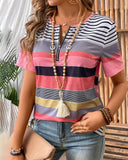 Half-Zip Striped Multicolor T-Shirt