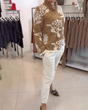 Fashion Turtleneck Jacquard Cardigan