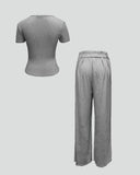 Casual Short-Sleeved Wide-Leg Pants Suit