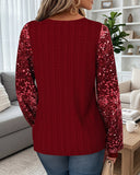 Fashionable Sequin Sleeves V-Neck Pullover