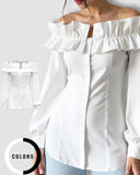 Solid Off Shoulder Ruffled Shirt