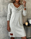 Pile Collar Long Sleeve Straight Dress