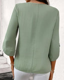 Round Neck Solid Color Trumpet Sleeve Draped T-Shirt