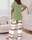 Contrast Print Straight-Leg Pants