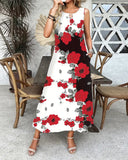 Sleeveless Rose Petal Maxi Dress