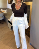 Contrast Color V-Neck Fashionable Top