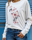Butterfly Print Crew Neck Top