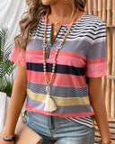 Half-Zip Striped Multicolor T-Shirt