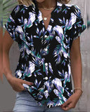 Leaf Print Color Block Blouse