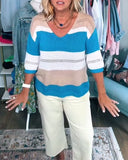 V-Neck Color Block Loose Sweater