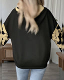 Drawstring Hooded Printed Sweatshirt Coat