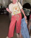 Drawstring Striped Wide-Leg Pants