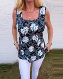 Casual Wide Collar Floral Tank Top
