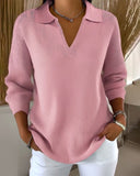 Casual V-Neck Solid Color Pullover