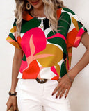 Round Neck Colorful Print Short Sleeve T-Shirt