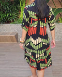Casual Pocket V-Neck Printed Dress