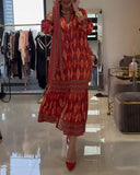 Bohemian Print Stand Collar Dress