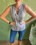 Sleeveless Solid Color Pleated Tank Top