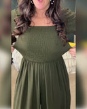 Shirred Waist Solid Square Neck Jumpsuit