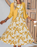 Cardigan Floral Print Dress Set
