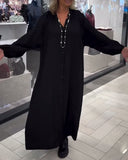 Lantern Sleeve Loose Button Dress