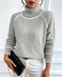 Turtleneck Fashionable Contrast Color Sweater