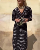 Elegant V-Neck Polka Dot Dress