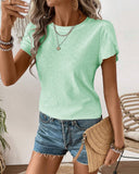 Round Neck Solid Color Ruffle Sleeve T-Shirt