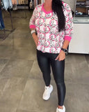 V-Neck Long-Sleeved Printed Top