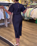 Solid Color Slim Waist Pleated Dress