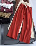 Solid Color Cotton and Linen Drawstring Straight Pants