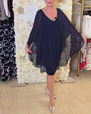 Contrast Color V-Neck Off-The-Shoulder Dress