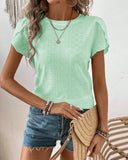 Round Neck Solid Color Ruffle Sleeve T-Shirt