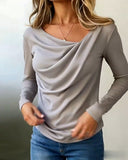 Fashionable U-Neck Long-Sleeved Top