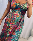 Sexy Floral Short Sleeve Maxi Dress